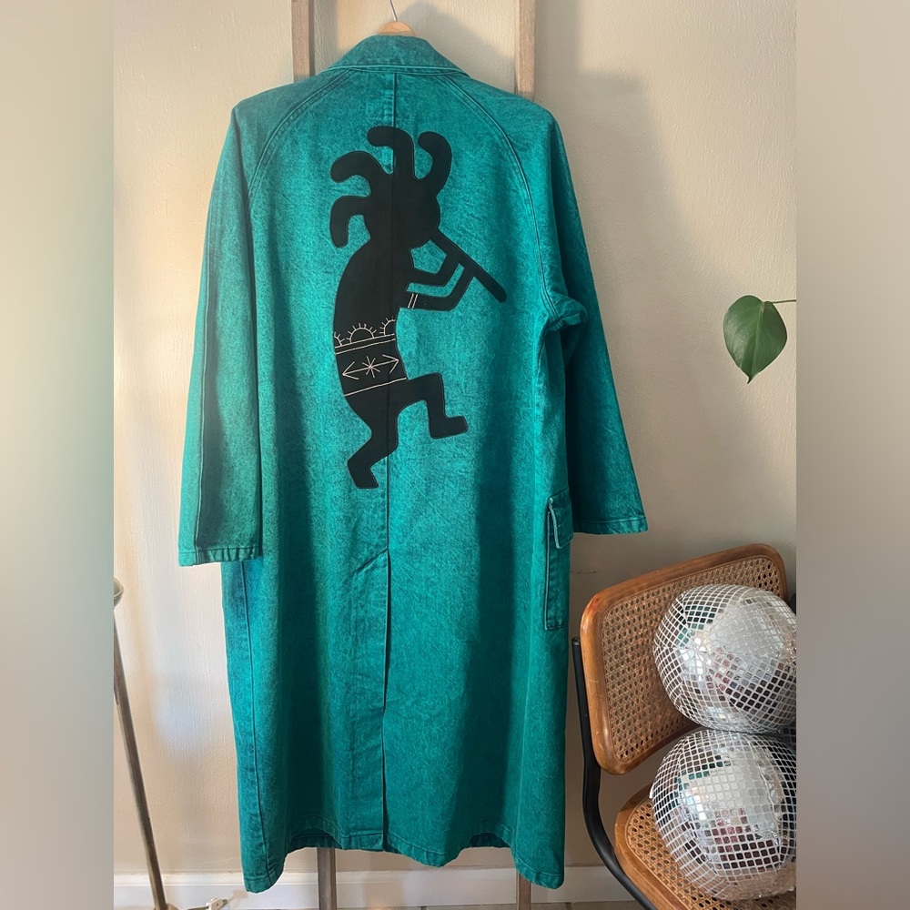 Rare & Unique Native American style Jean acid wash trench coat